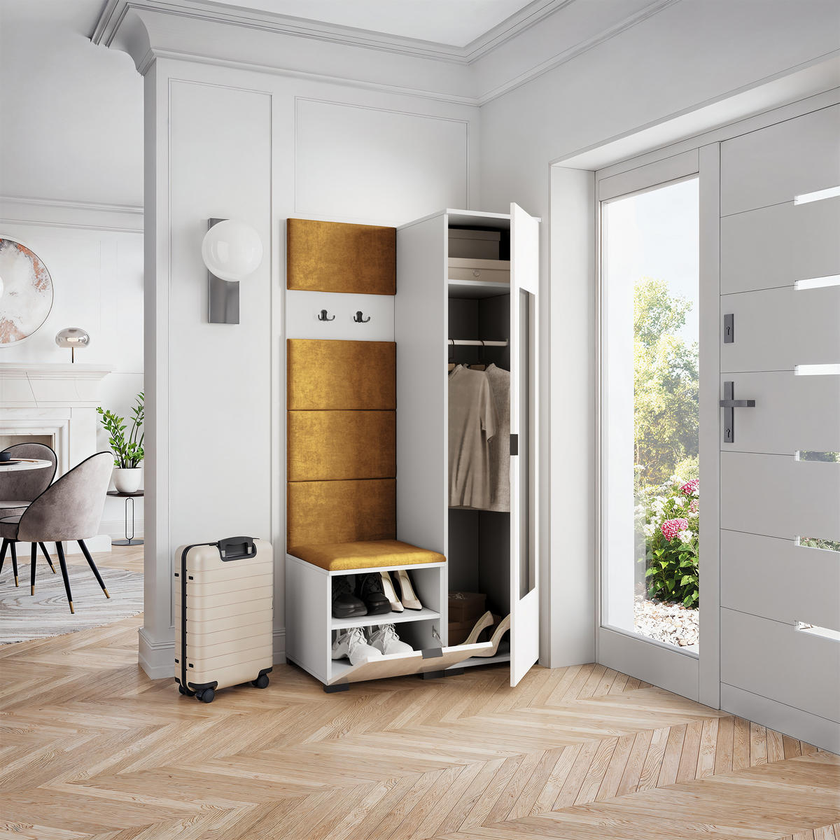 GARDEROBENSCHRANK VIRA 95/181/51 cm Modern Garderobe-Set Weiß - Gelb/Weiß, Holzwerkstoff (95/181/51cm) - MASSENO