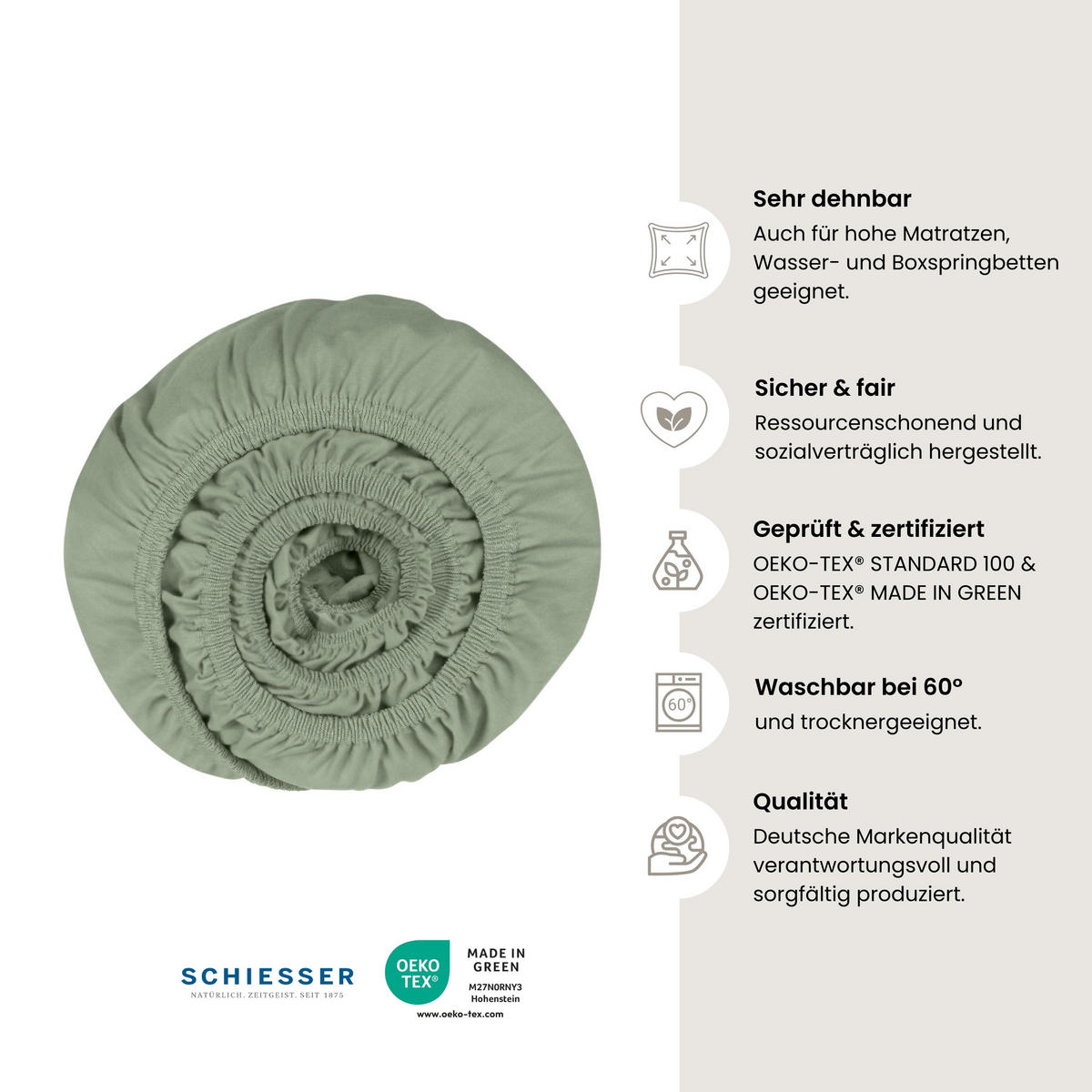 SPANNBETTLAKEN Elli - 97/3 - 100 x 200 cm - Hellgrün - Hellgrün, Textil (100/200cm) - SCHIESSER