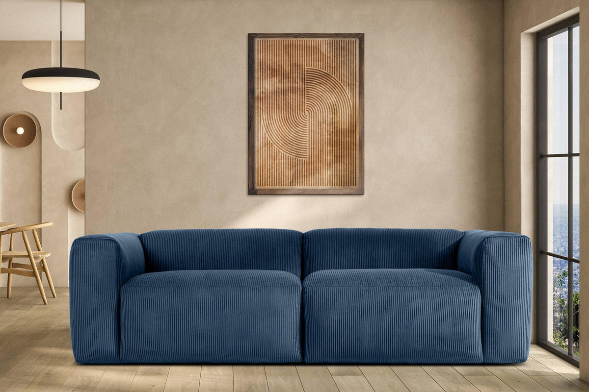 2,5-SITZER-MODULSOFA BUFFO mit extrem weicher und bequemer Sitzfläche, Kordstoff, marineblau - Blau/Grün, Textil (250/73/96cm) - KONSIMO®