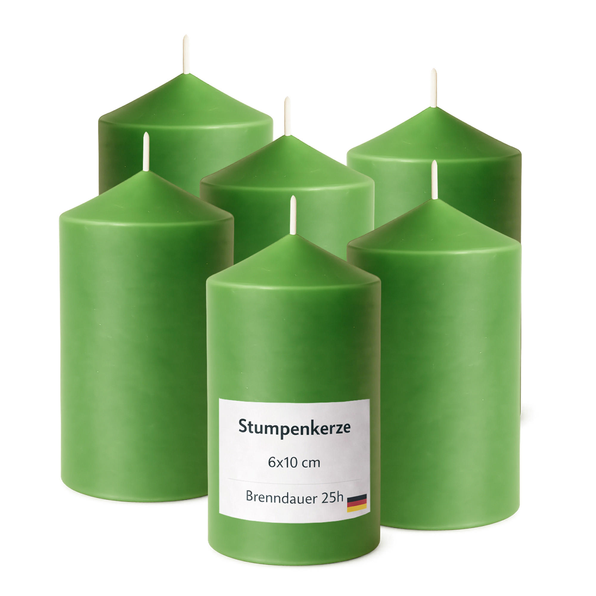 STUMPENKERZEN (6er Pack) Ø6cm x 10cm - Grün - Grün, Naturmaterialien (10cm) - HS Candle