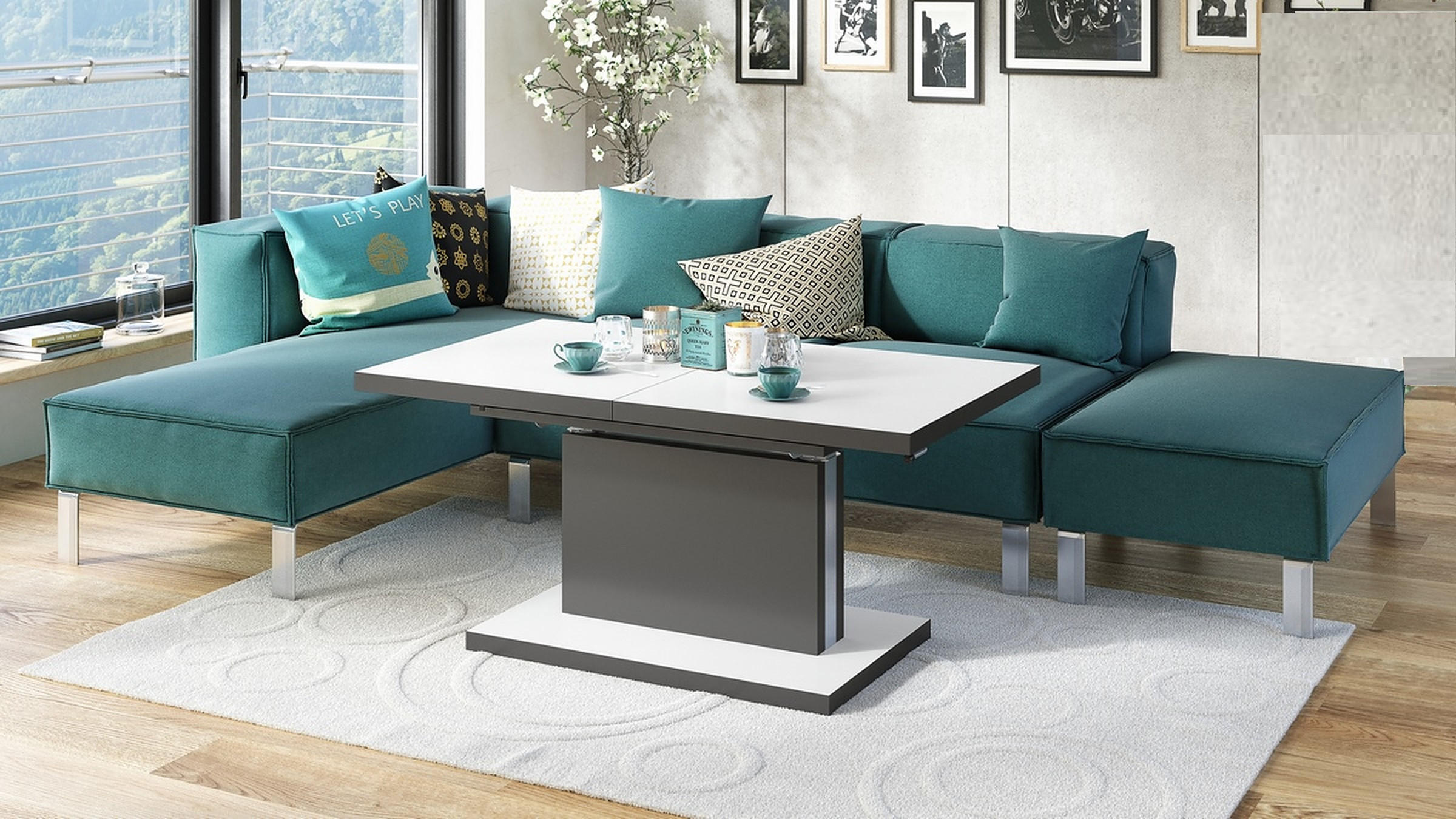 COUCHTISCH rechteckig Weiß matt - Anthrazit matt ausziehbar höhenverstellbar - Anthrazit/Weiß, Holzwerkstoff (70/120/56cm) - designimpex