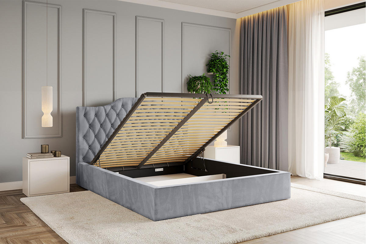 POLSTERBETT mit Bettkasten und Lattenrost, Boxbett ohne Matratze - FALIO 180x200 Hellgrau - Hellgrau, Holzwerkstoff/Textil (180/200cm) - ALTDECOR