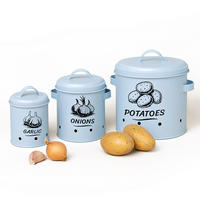 3XKARTOFFEL-AUFBEWAHRUNGSBOX - Hellblau, Metall - Relaxdays