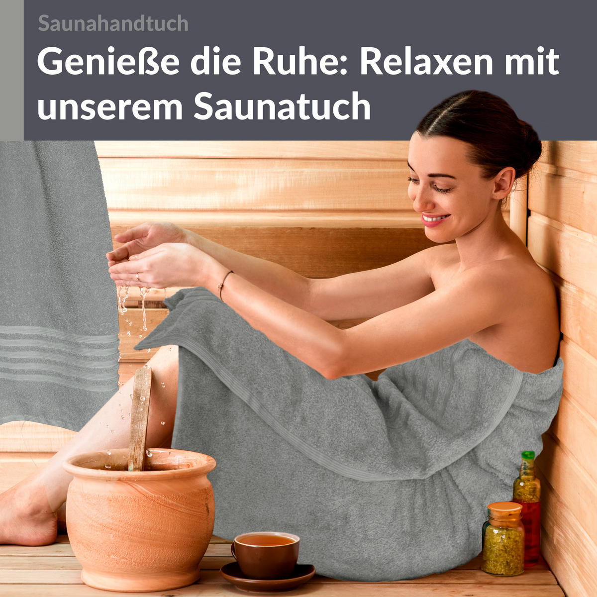 SAUNATUCH 80x200 cm 2er Set London Stein Grau - Grau, Textil (80/200cm) - Lashuma