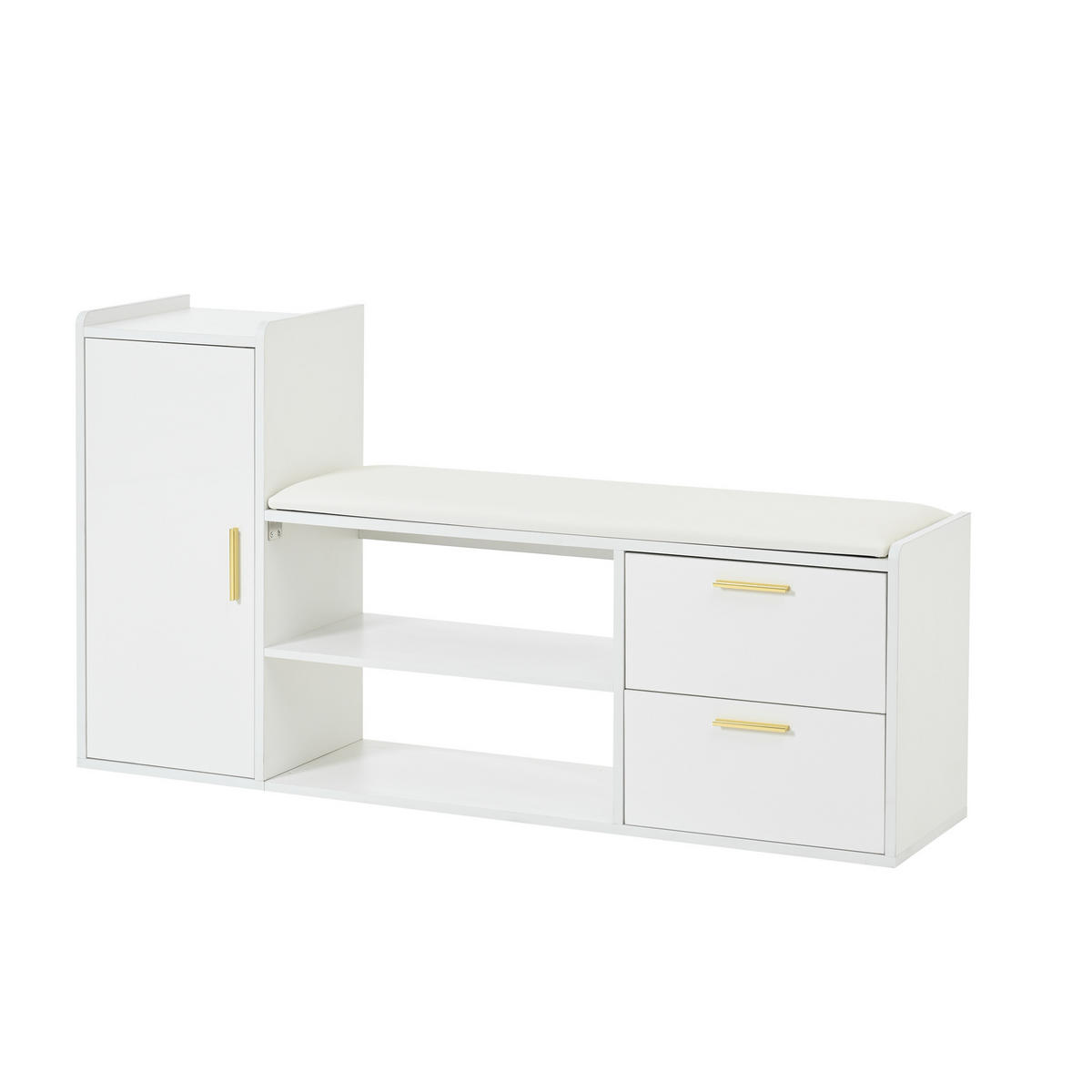 SCHUHSCHRANK mit Sitzbank 128/30/68 cm Weiß Hochglanz mit Schubladen Holzwerkstoff Flur modern - Weiß, Holzwerkstoff (128/68/30cm) - EVRYAE