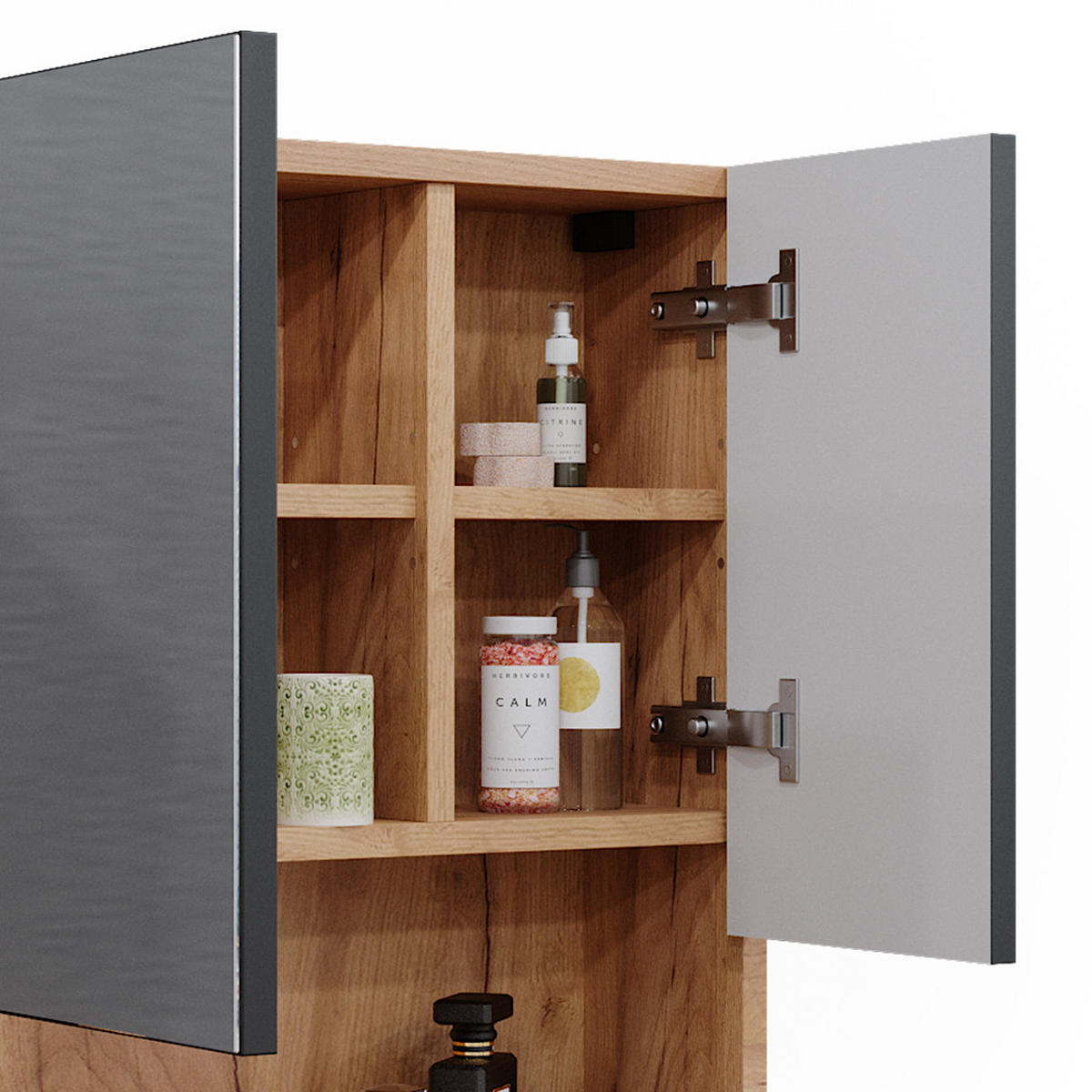 BADSPIEGELSCHRANK Irma Anthrazit gepunktet 54 x 55 cm - Honigeiche/Anthrazit, Holzwerkstoff (54/55/16.9cm) - Vicco