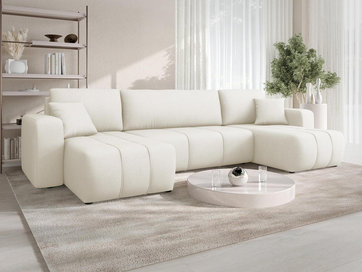 WOHNLANDSCHAFT Furyn U - Creme/Schwarz, Holz/Kunststoff (312/82/145cm) - MIRJAN24