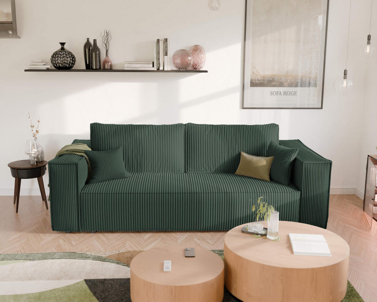 SOFA mit Schlaffunktion und Bettkasten, Grün - Grün, Holzwerkstoff/Textil (240/84/105cm) - Idohome