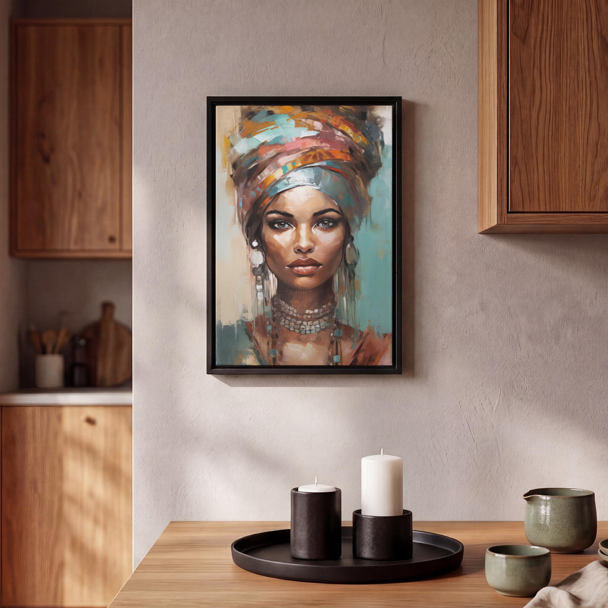 LEINWAND Bilder mit Rahmen - Frau - Kunst - Schmuck - Porträt - 20x30 - Blaugrau, Textil (20/30cm) - MuchoWow