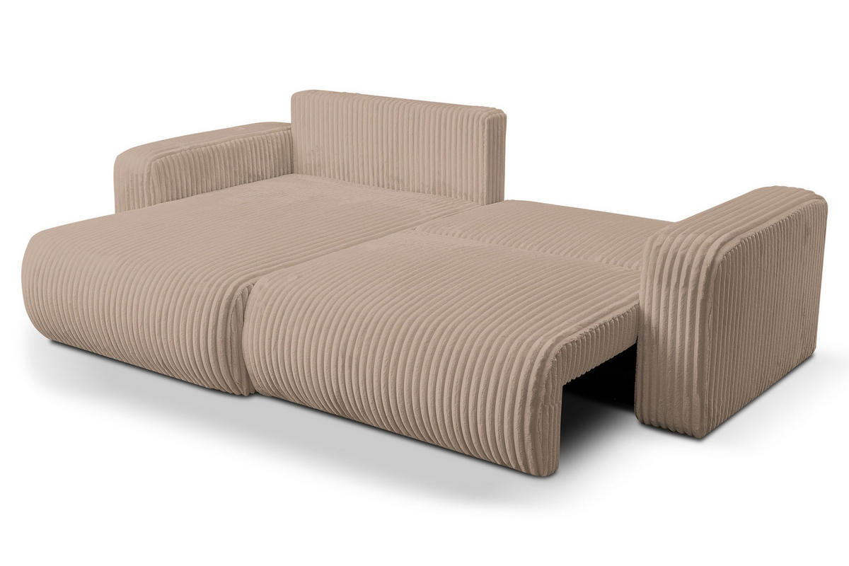 ECKSOFA Tilly, Eckcouch in L-Form mit Schlaffunktion und Bettkasten, Farbe: Braun, Cordstoff, Ottomane Universal - Braun, Textil (244/142cm) - VENASI MÖBEL