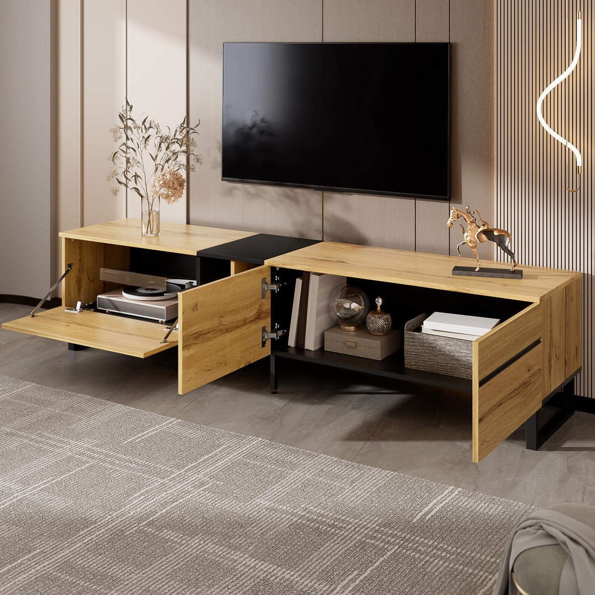 TV-SCHRANK 180cm Klappfach Doppeltüren Stauraum modern - Naturfarben, Holzwerkstoff (38/45/180cm) - FLIEKS