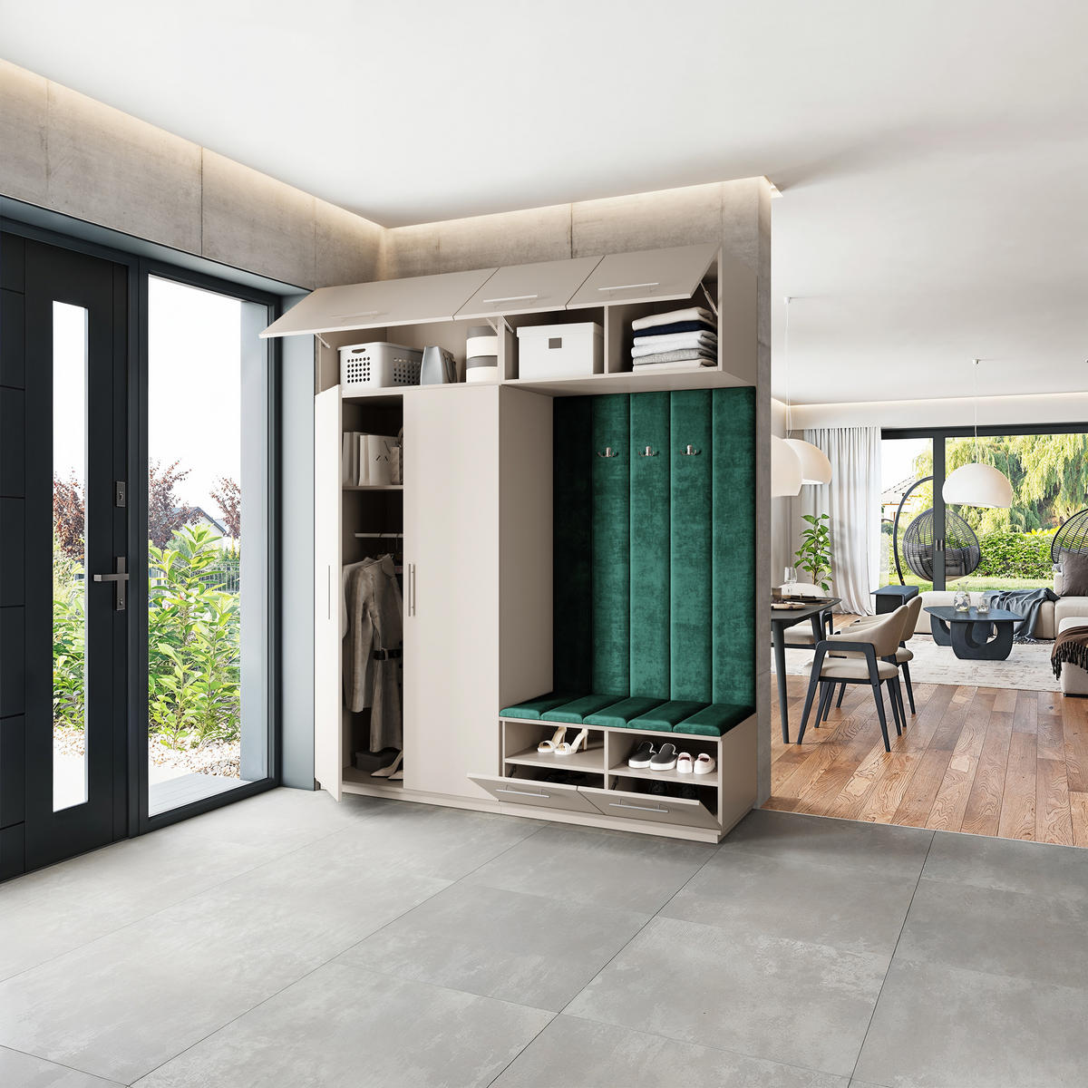 GARDEROBENSCHRANK REMA 200/240/60 cm Modern Garderobe-Set Kaschmir - Kaschmir/Grün, Holzwerkstoff (200/240/60cm) - MASSENO