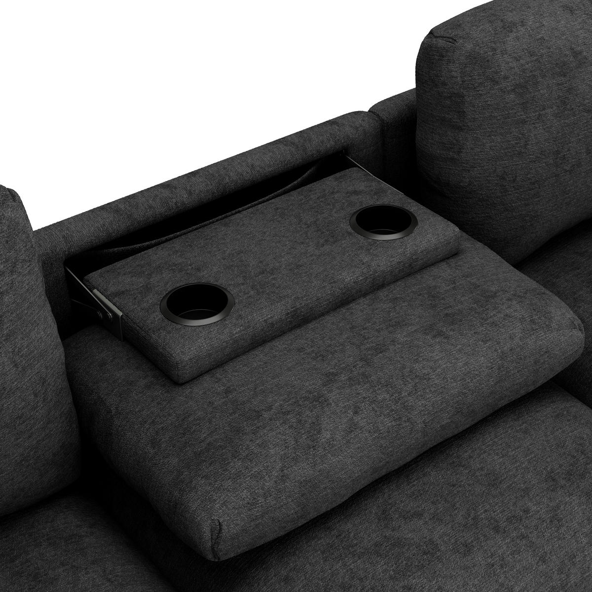 3-SITZER SOFA Chenille Grau mit USB, Stauraum und Kissen - Grau, Holzwerkstoff/Kunststoff (242/99/80cm) - WISHDOR
