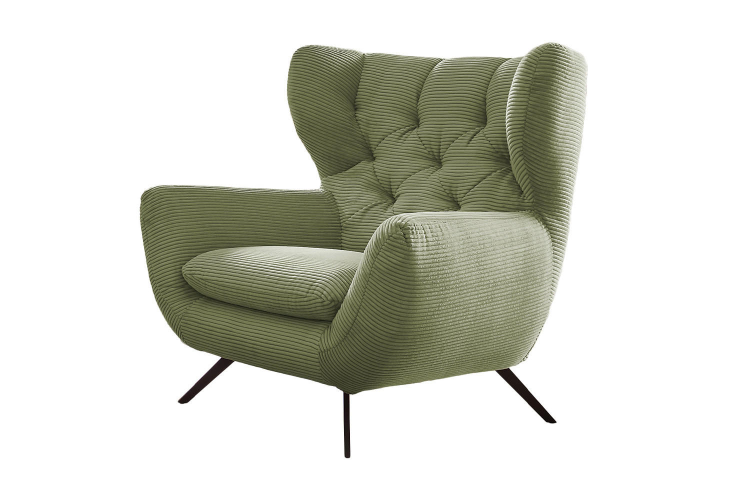 SESSEL CHARME Grün Cord - Schwarz/Grün, Textil/Metall (100/106/95cm) - KAWOLA