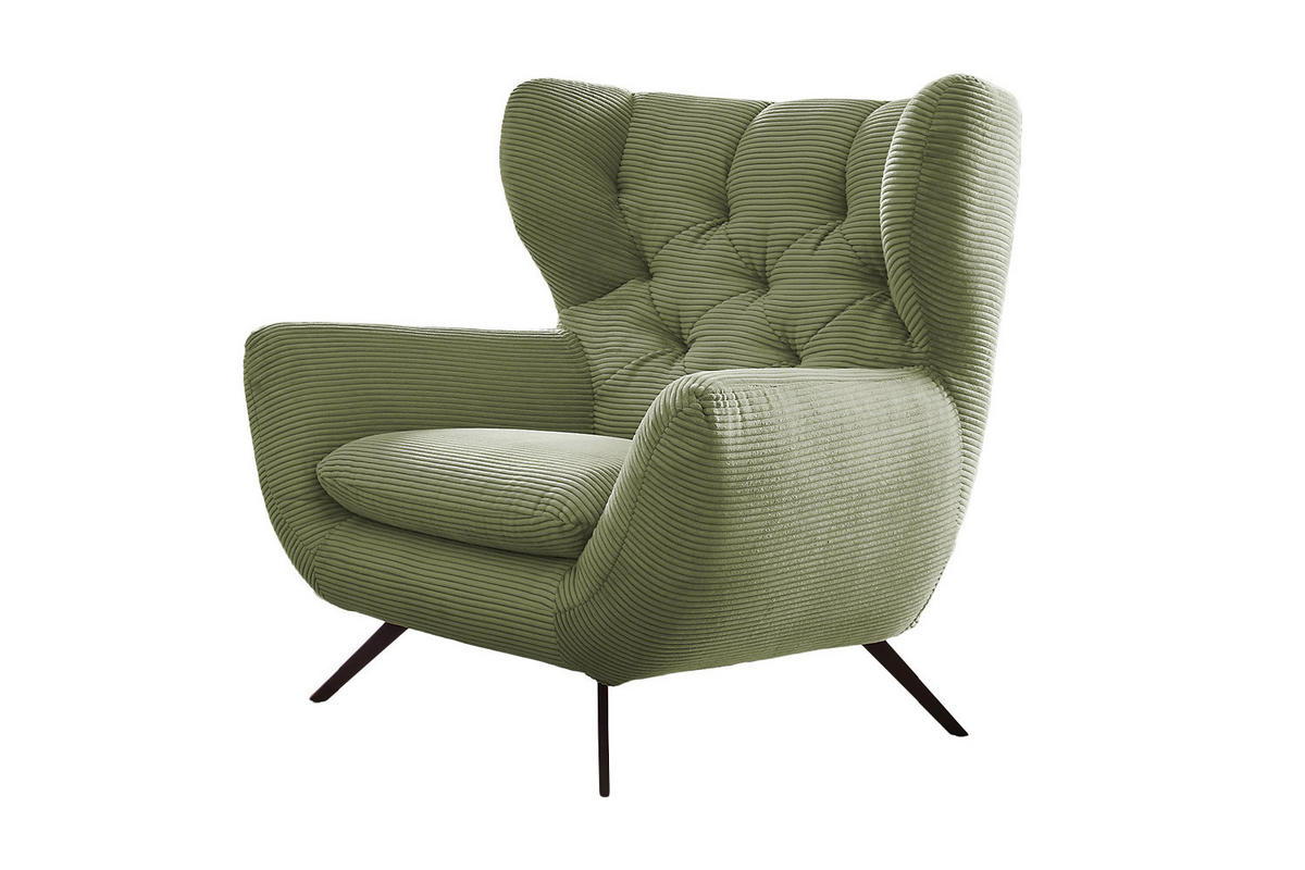 SESSEL CHARME Grün Cord - Schwarz/Grün, Textil/Metall (100/106/95cm) - KAWOLA