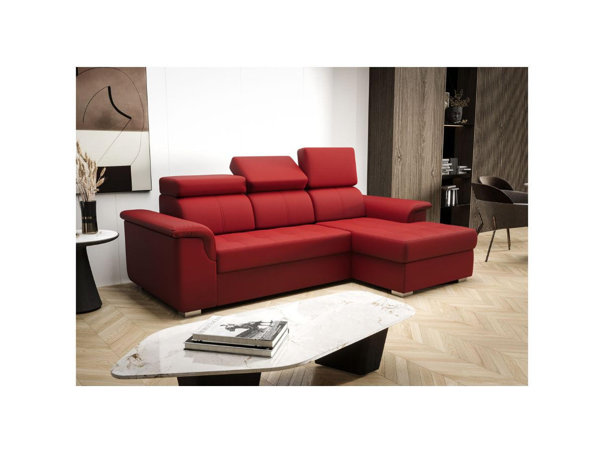 ECKSOFA KONGO RBN06, Eckcouch in L-Form mit Schlaffunktion, Farbe: Rot, Kunstleder, Ottomane Rechts - Rot, Textil (247/165cm) - O-Sofa