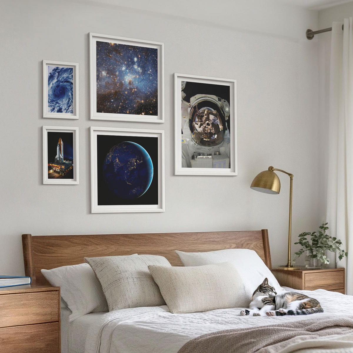 BILDER SET 5er Set - 50x50 cm & 20x30 cm & 40x60 cm Weißer Rahmen - Weltraum Erde Astronaut Rakete - Weiß, Kunststoff (40/60cm) - TULUP