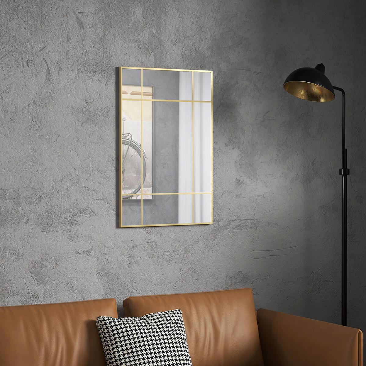 WANDSPIEGEL DE-08874 Gitterdesign mit 9 Feldern, 90/60 cm Gold - Goldfarben, Metall (90/60/2cm) - ComfortXL