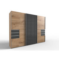 KLEIDERSCHRANK Saigon in Plankeneiche und Grafit mit einer Türfront in Glas Grey – Schwebetürenschrank 3 türig - 270 cm Breite - Braun, Holzwerkstoff (80/200/120cm)