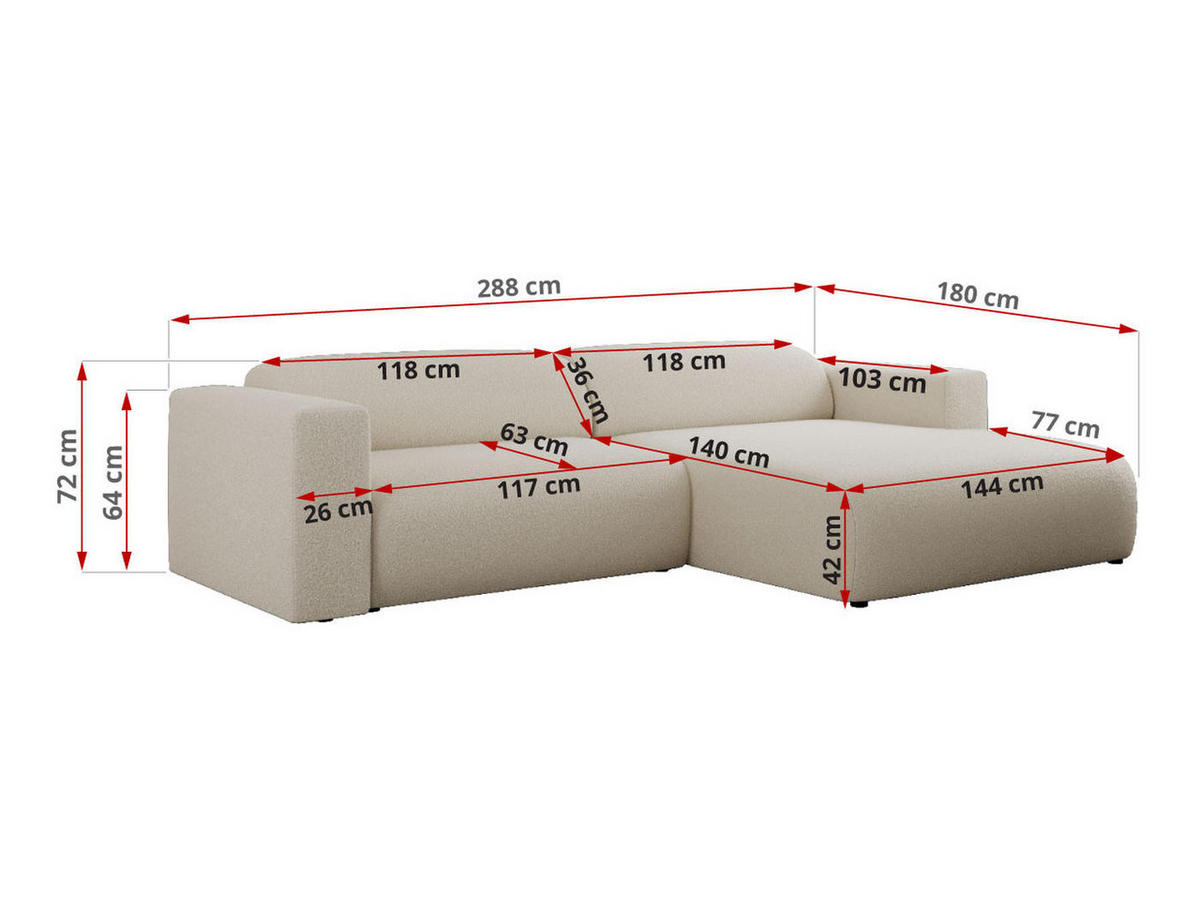 ECKSOFA PASADENA Beige Bouclé - Rechts Seite - Beige/Schwarz, Kunststoff/Textil (180/288cm) - MKS