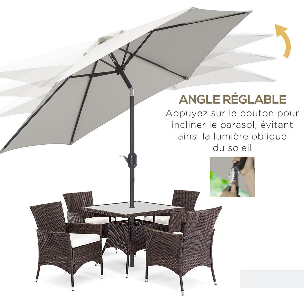 SONNENSCHIRM DE-11350 neigbar, mit Kurbel, 180 g/m² Creme - Creme, Metall (260/260cm) - ComfortXL