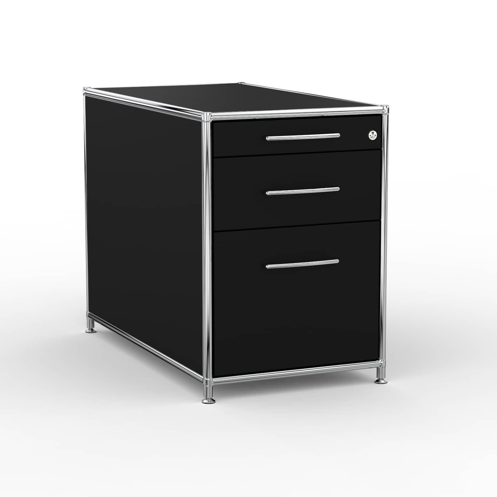 BÜRO-STANDCONTAINER Holz, 80 cm, 3 Schubladen, 1 Hängeregistratur, Schwarz - Chromfarben/Silberfarben, Holzwerkstoff/Metall (80/61/80cm) - Versee