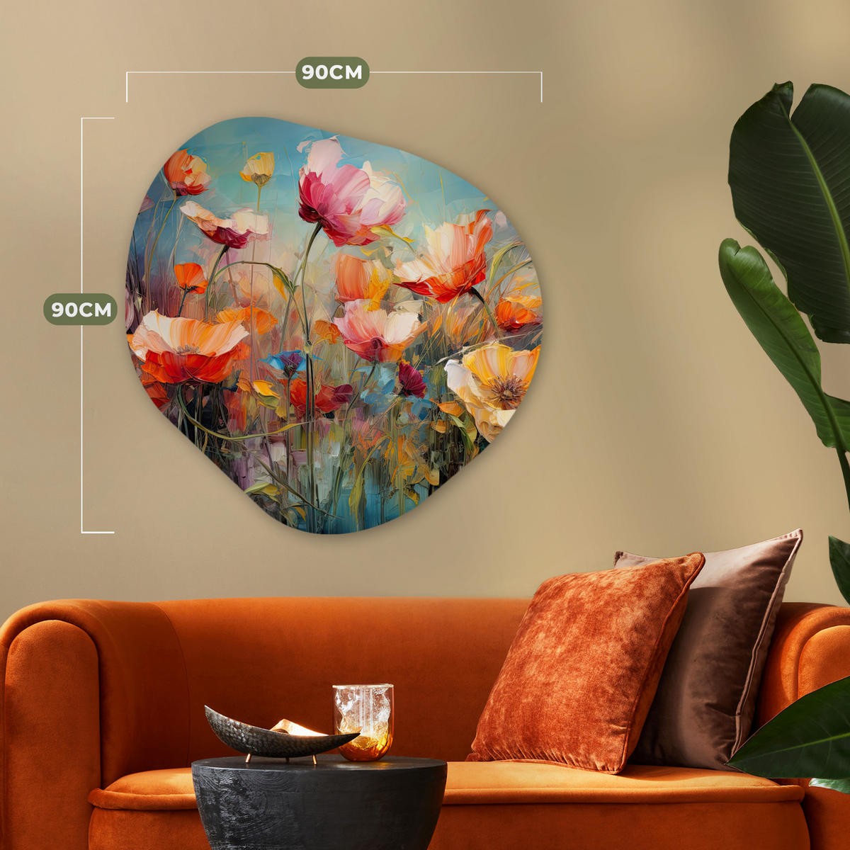 WANDBILD Blumen - Aquarell - Kunst - Botanisch - Natur 90x90 cm - Orange, Kunststoff (90/90cm) - MuchoWow