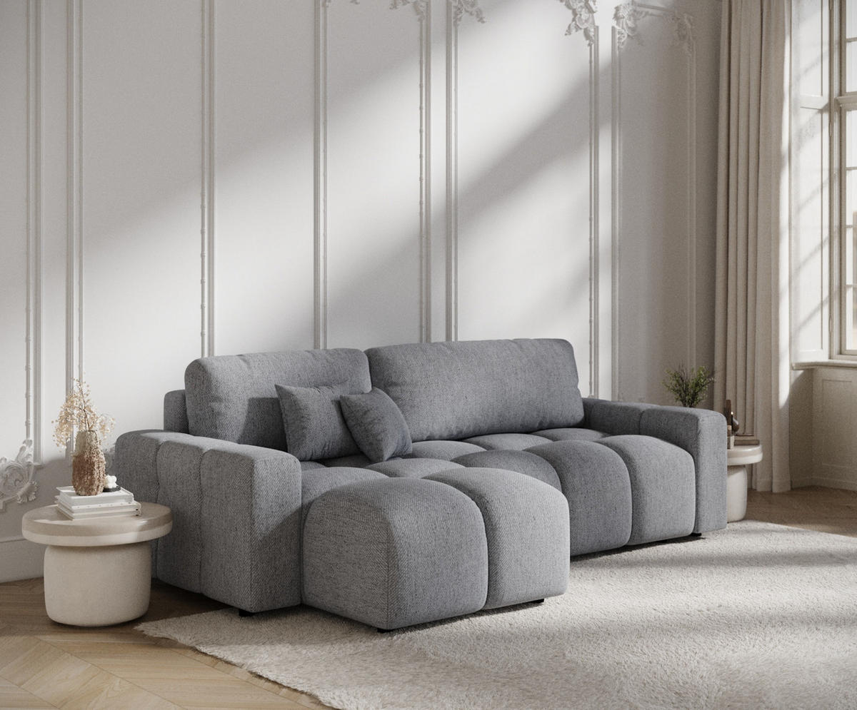 ECKSOFA MIT SCHLAFFUNKTION Ucci Grau Webstoff - Schwarz/Grau, Holz/Holzwerkstoff (233/142cm) - Maison de Reve