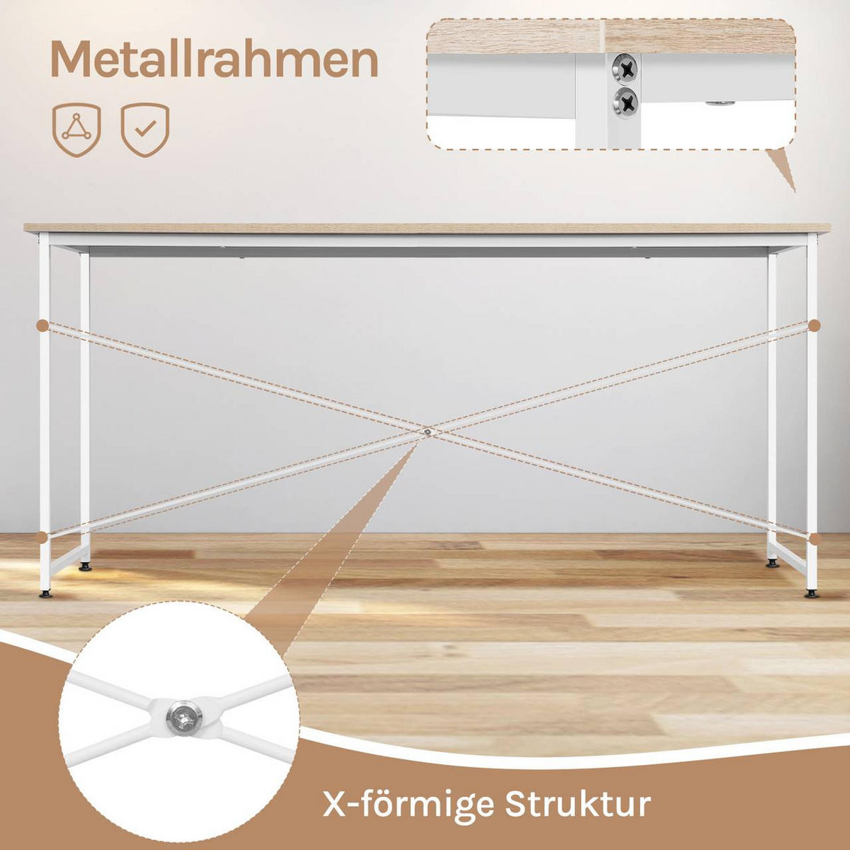 SCHREIBTISCH mit Metallgestell, 140x60x75 cm, Helle Eiche - Eichefarben/Schwarz, Holzwerkstoff/Metall (60/140/75cm) - Woltu