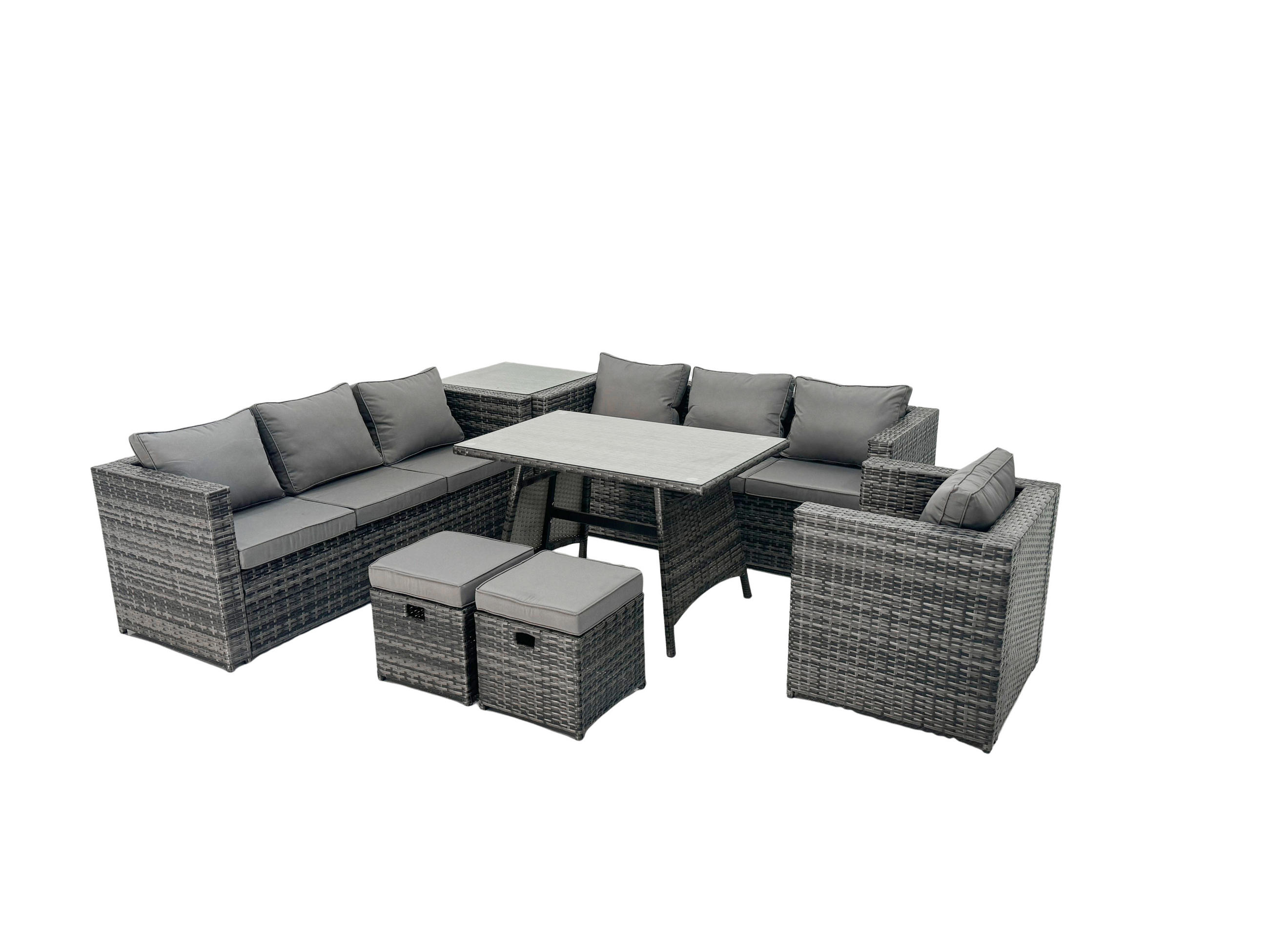 GARTENMÖBELSET mit Esstisch,Stuhl 9-Sitzer Grau - Dunkelgrau/Grau, Glas/Kunststoff - Fimous