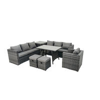 GARTENMÖBELSET mit Esstisch,Stuhl 9-Sitzer Grau - Dunkelgrau/Grau, Glas/Kunststoff - Fimous