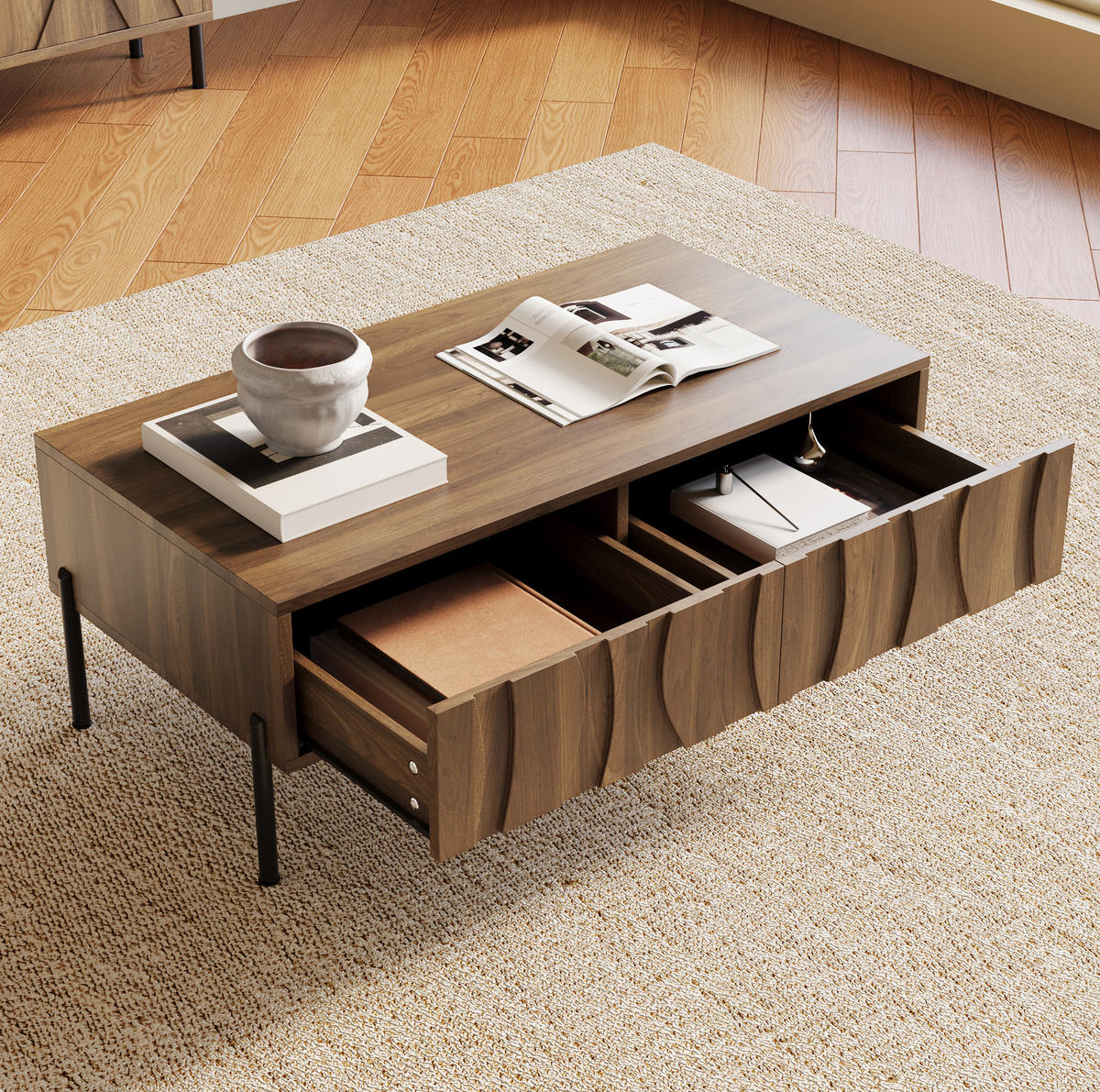 KLUBSKA miza, 105/55/41 cm, MDF in iverna plošča v naravni barvi z 2 predaloma - naravne barve, leseni material (105/55/41cm) - BEAOK