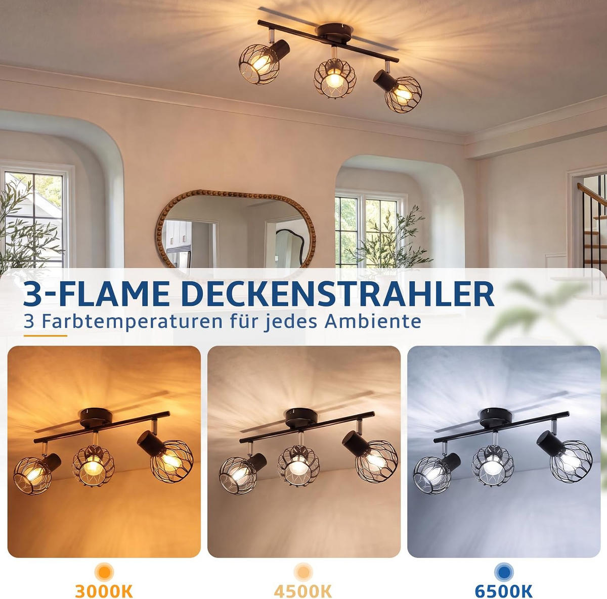 DECKENSTRAHLER Finsterwalde 3-flammig 41/10/18 cm - Schwarz, Metall (41/10/18cm) - Nettlife