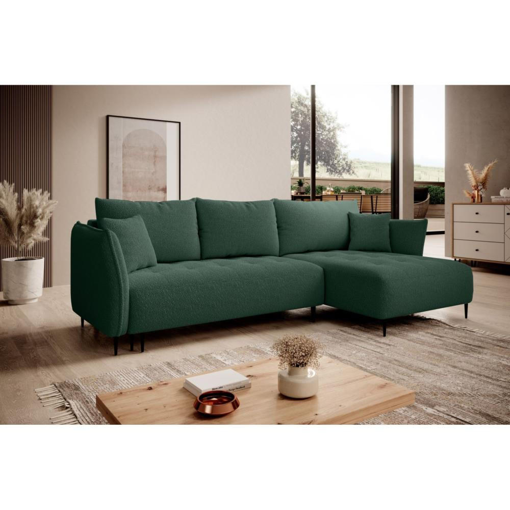 ECKSCHLAFSOFA Bari rechts grün - Schwarz/Grün, Textil (276/158cm) - Beautysofa