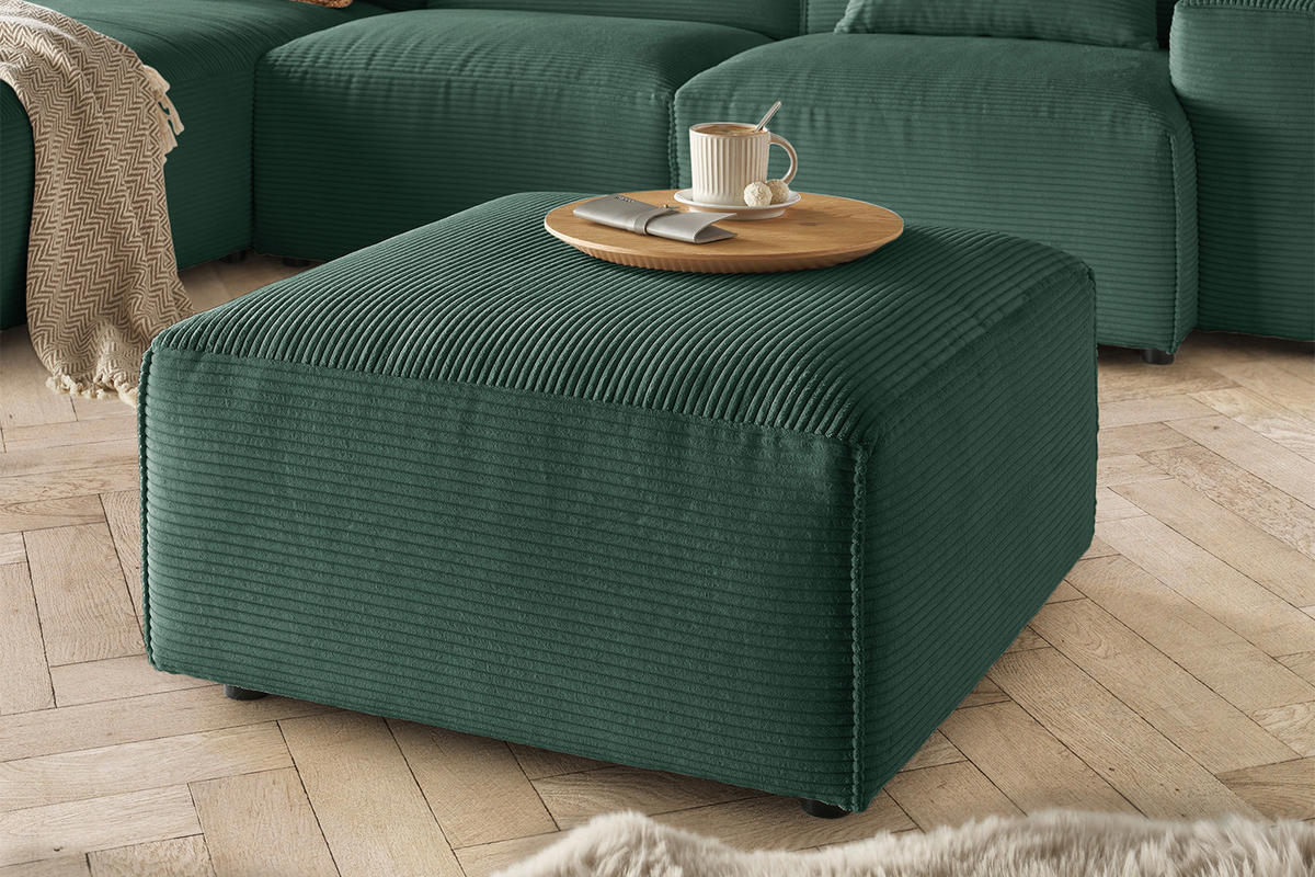 POLSTERHOCKER RANI Smaragdgrün Cord - Smaragdgrün/Schwarz, Kunststoff/Textil (80/42/80cm) - KAWOLA