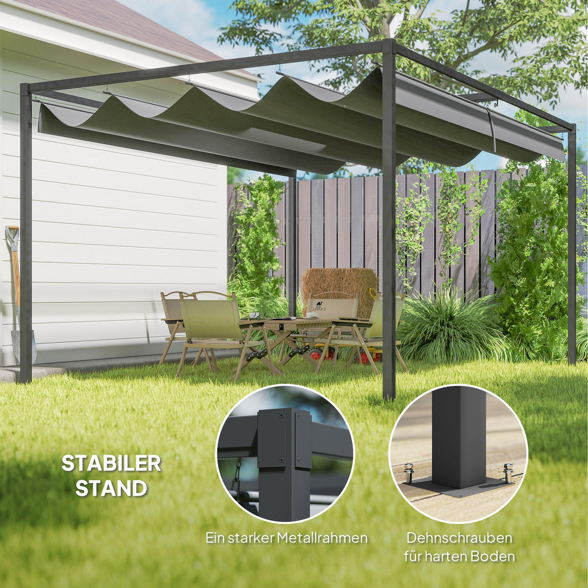 PERGOLA, Robuster Sonnenschutz für Garten, Balkon, Terrasse, aus Metall und Kunststoff, UV- und wasserabweisend, Dunkelgrau - Dunkelgrau, Metall (400/222/300cm)