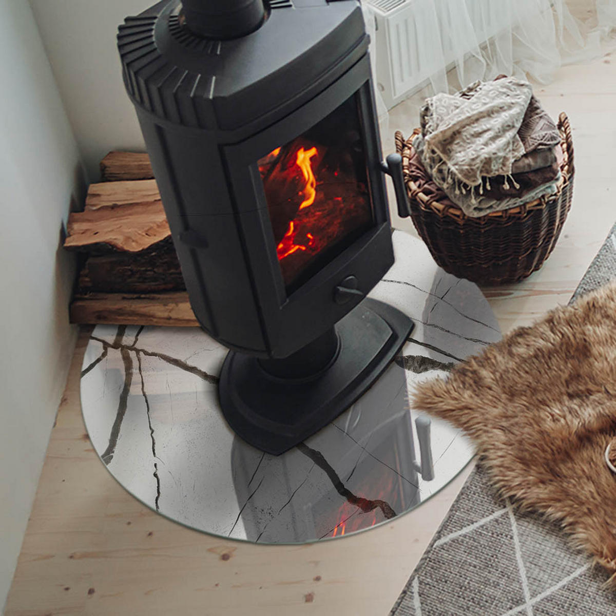 GLASPLATTE für Kamin Ø 70 cm Weiß - Weiß, Glas (70/70/0.4cm) - ArtPrintCave