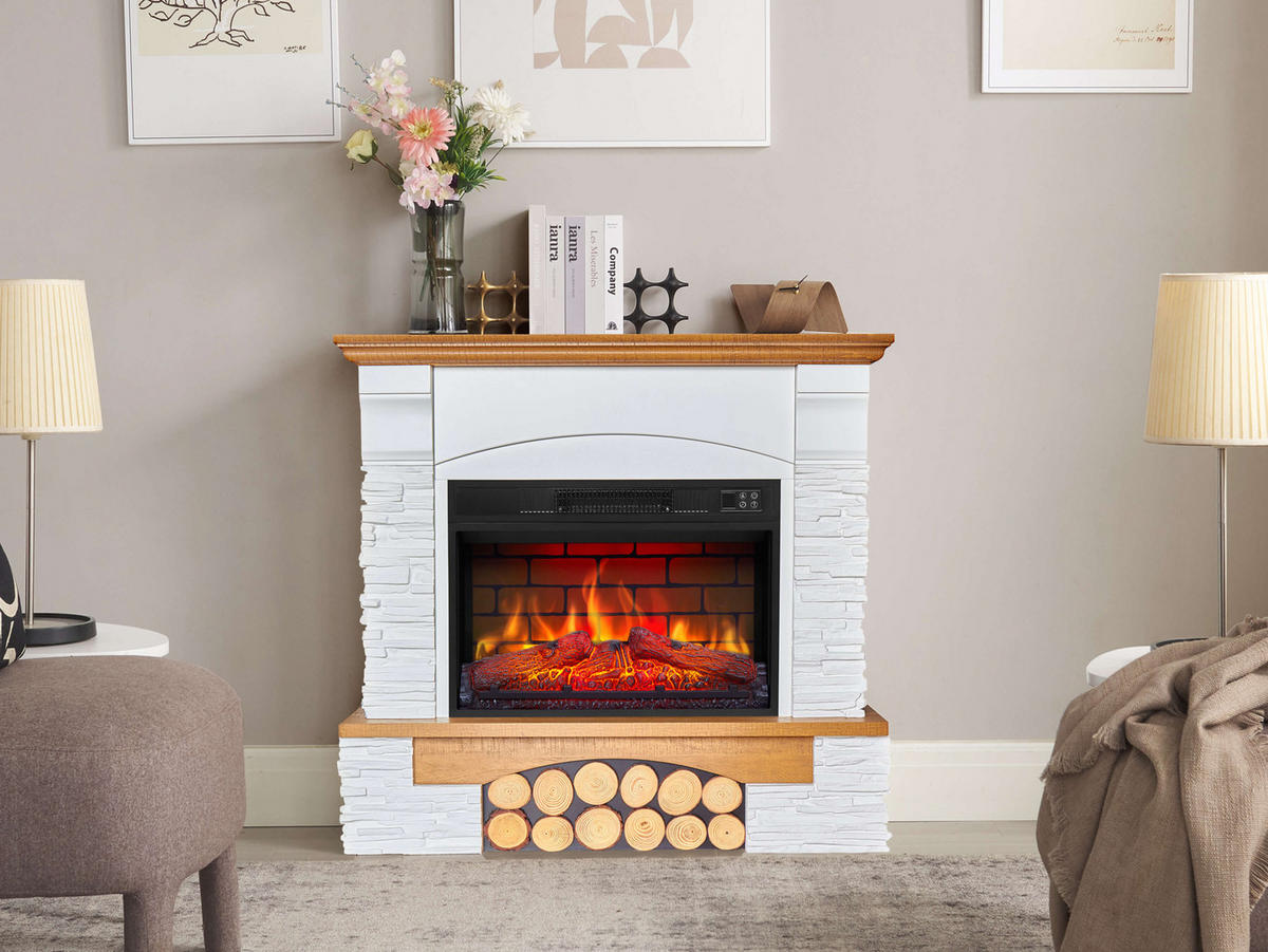 ELEKTROKAMIN Roxwell AF23BS – Eiche, freistehend, MDF-Verkleidung, 3D-Flammeneffekt, LED-Beleuchtung, Heizfunktion - Weiß, Glas/Holzwerkstoff (96/95/29cm) - ArtiFlame