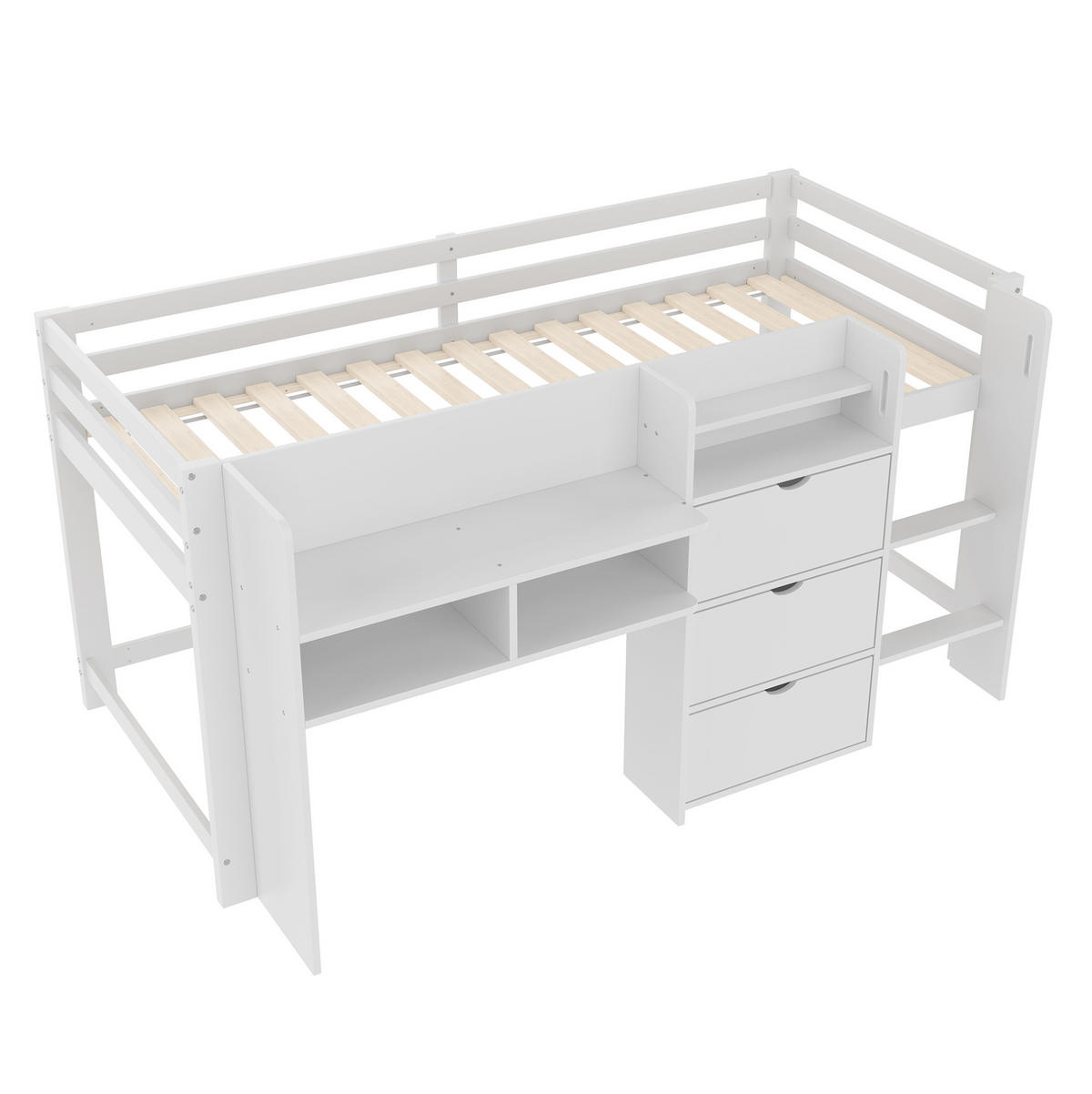 KOVOVÁ postel 90/200 cm borovice bílá, s úložnými přihrádkami a herním prostorem - bílá, dřevo (90/200cm) - BEAOK