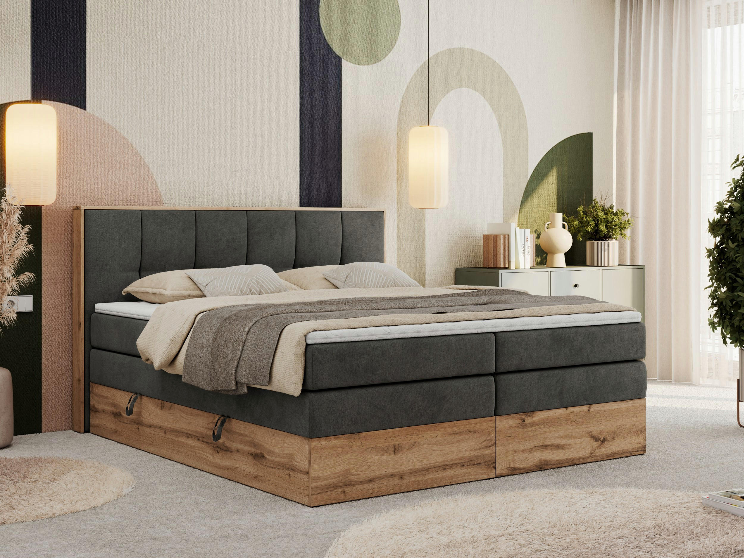BOXSPRINGBETT ALBERO 1 KING 120/200 Dunkelgrau Velvet - H3 - Dunkelgrau, Holz/Textil (120/200cm) - MKS