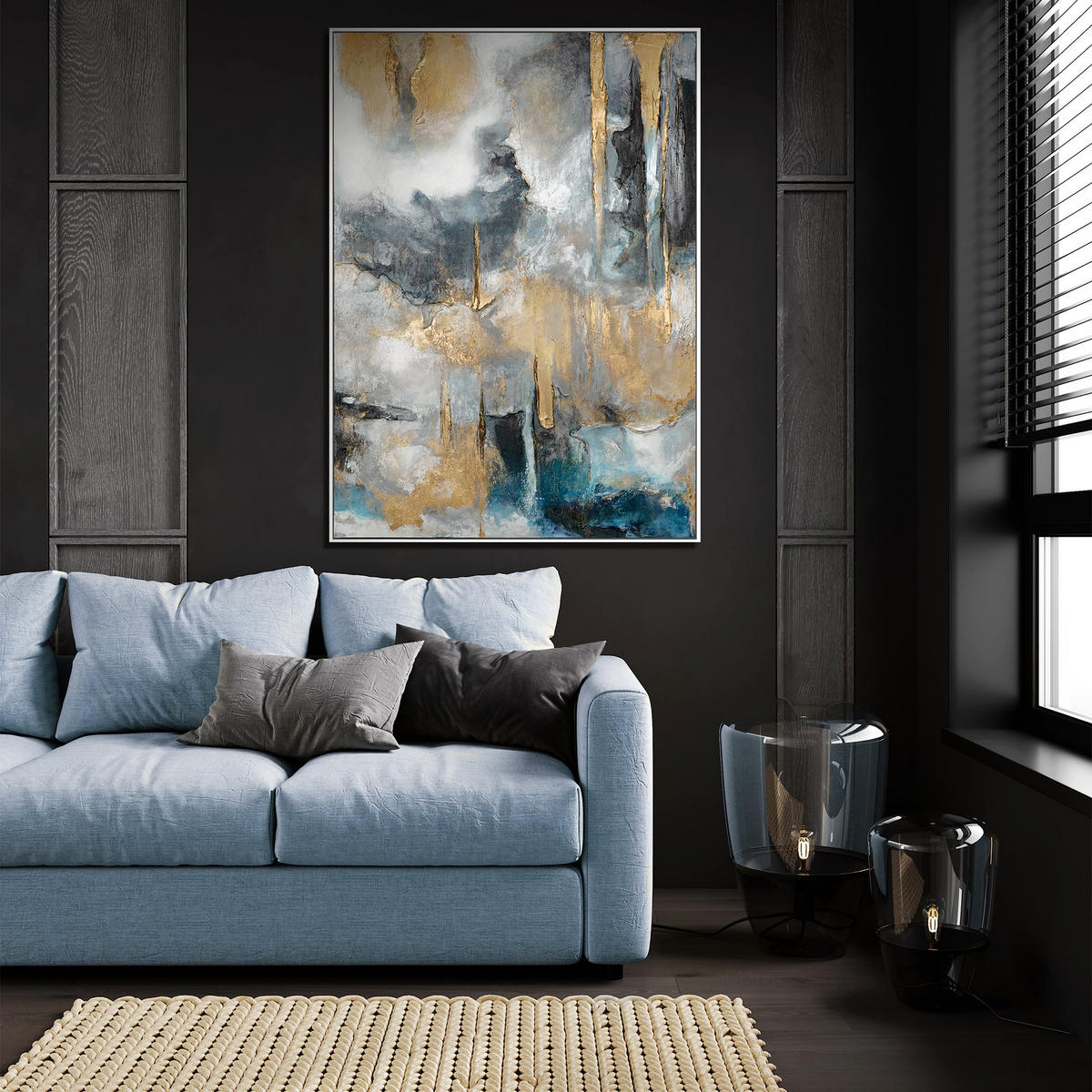 GEMÄLDE Goldene Konsonanzen Schattenfugenrahmen Weiß 120x80 cm - Weiß, Holz (120/80cm) - YS-art gallery