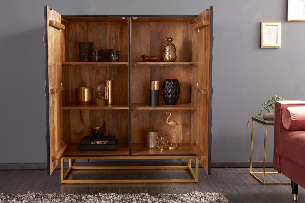 HIGHBOARD SCORPION Mango Schwarz 120 cm - Goldfarben/Schwarz, Holz/Metall (100/120/38cm) - riess-ambiente