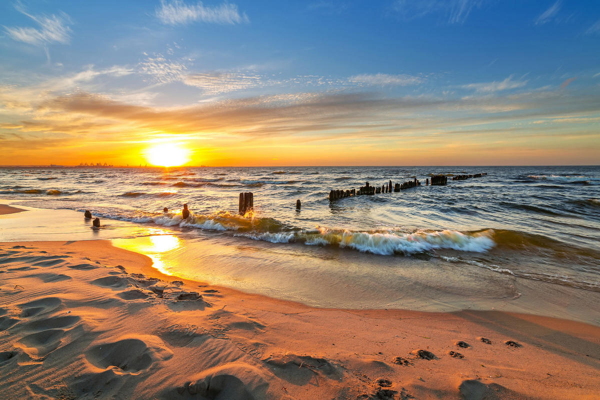 FOTOTAPETE Strand Meer Sonnenuntergang Landschaft 3D 460x300cm - Blau/Beige, Papier (460/300cm) - Muralo