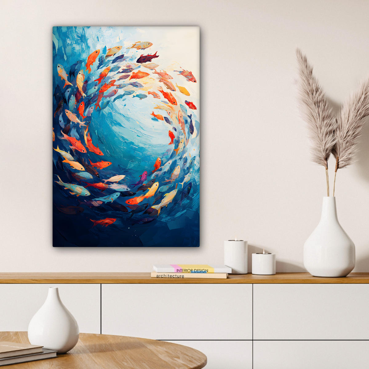 LEINWANDBILD Meer - Fische - Bunt - Dynamisch 60x90 cm - Hellblau, Textil (60/90cm) - MuchoWow