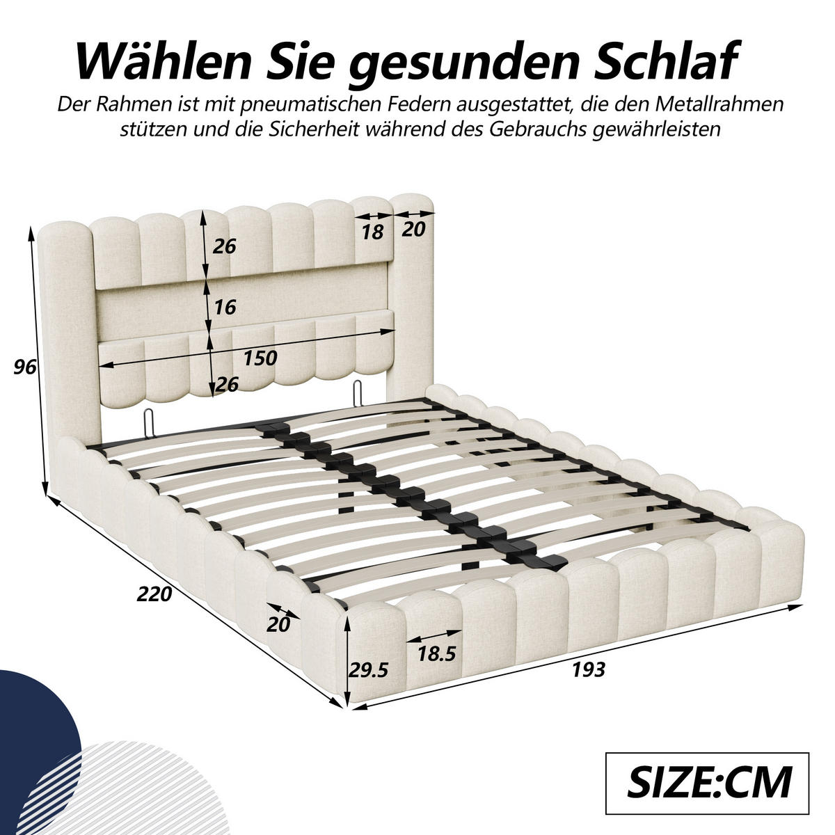 POLSTERBETT 180x200 cm, Beige, mit USB & LED - Beige, Textil/Metall (180/200cm)