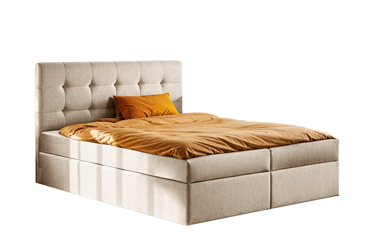 Kaiser Möbel KONTINENTÁLNÍ POSTEL s matrací a úložným prostorem LUDANO tkanina Světle béžová 120x200 cm H2-Pocket