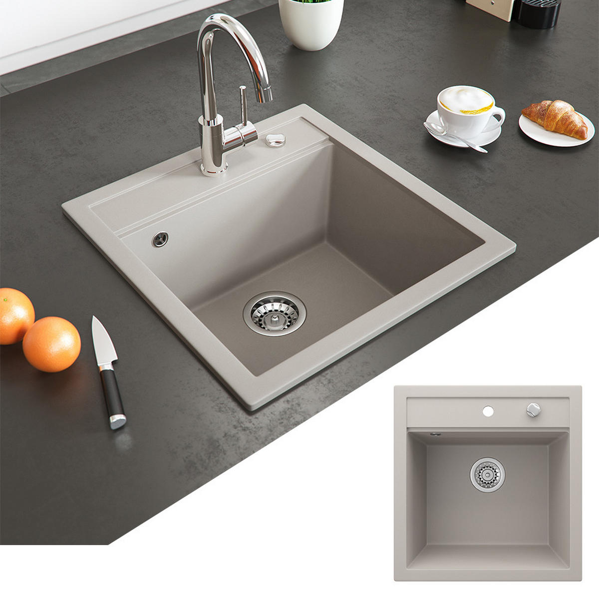 SPÜLBECKEN Tesa Beige 49 x 51 cm - Beige, Keramik (49/20/51cm) - Bergstroem