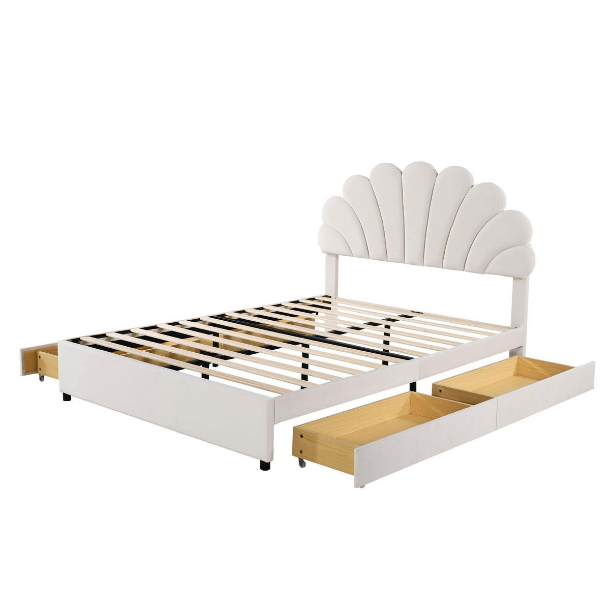 POLSTERBETT 140/200 cm beige aus Samt mit 4 Schubladen - Beige, Textil (140/200cm) - OKWISH