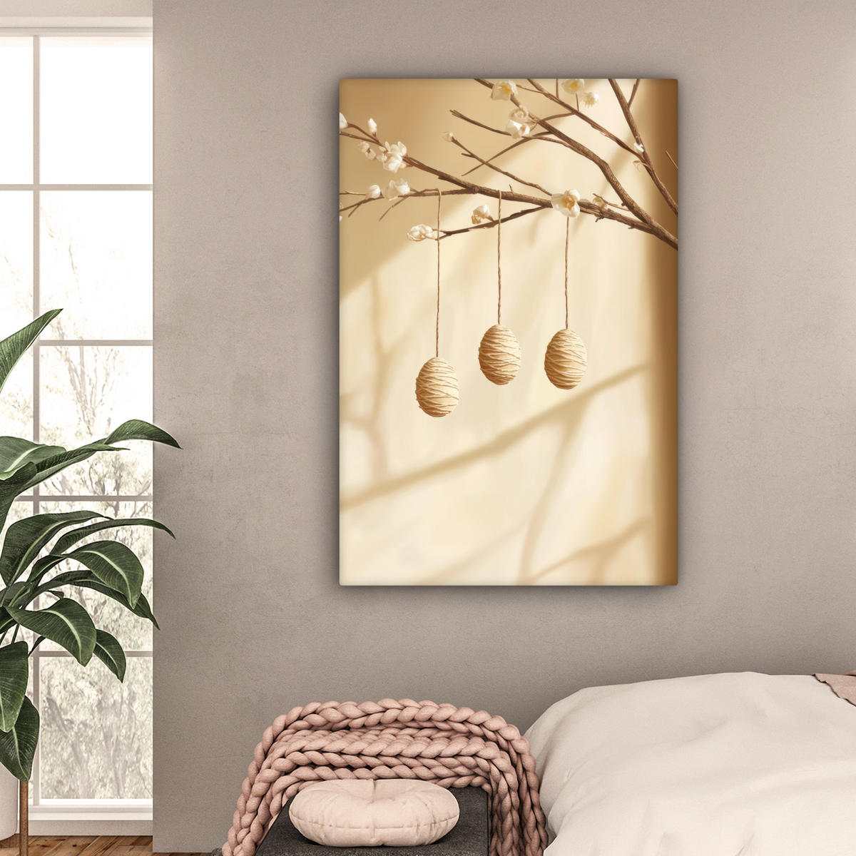 LEINWANDBILD Beige - Osterkuchen - Eier Deko XXL 80x120 cm - Beige, Textil (80/120cm) - MuchoWow