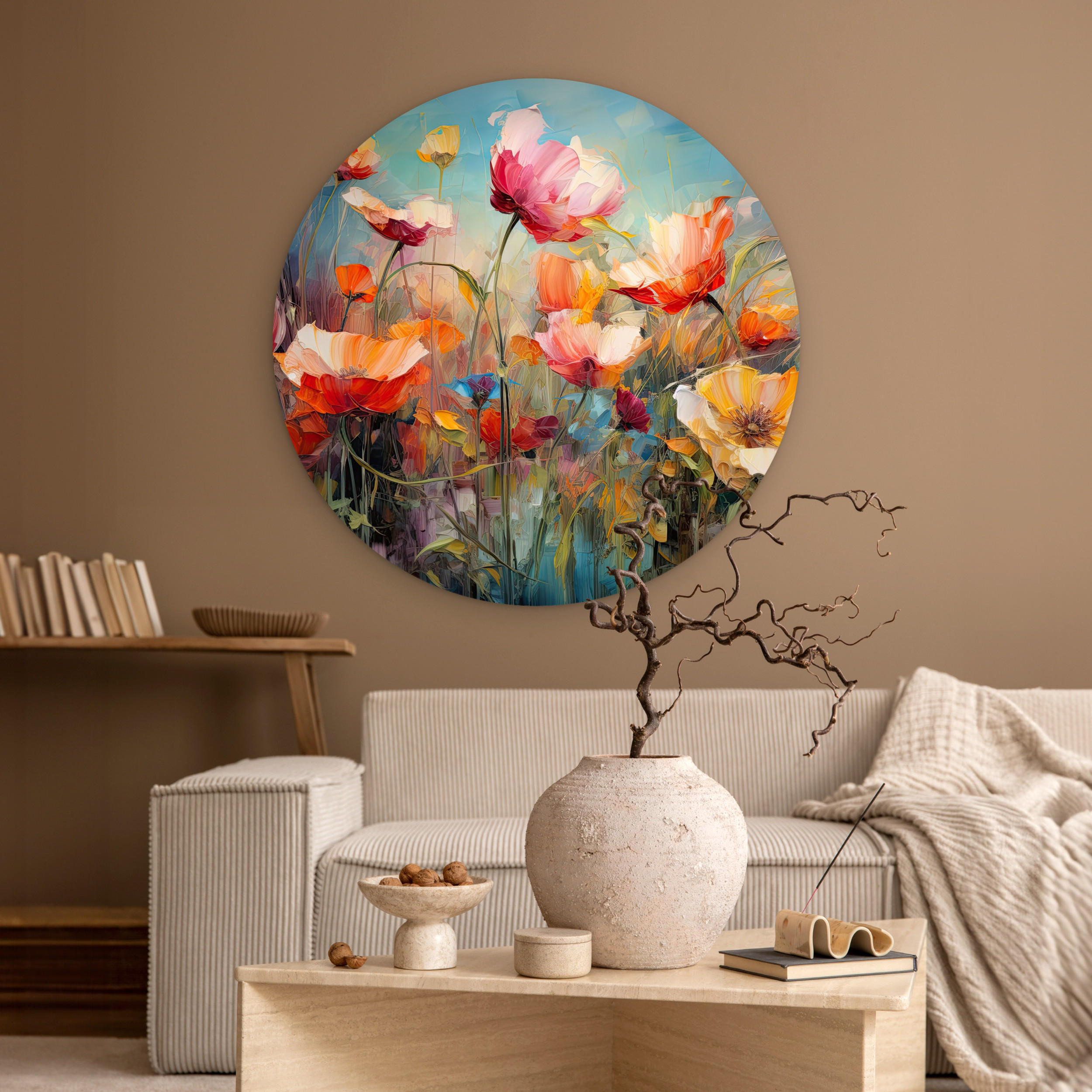 WANDBILD Blumen - Aquarell - Kunst - Botanisch - Natur 90x90 cm - Orange, Kunststoff (90/90cm) - MuchoWow